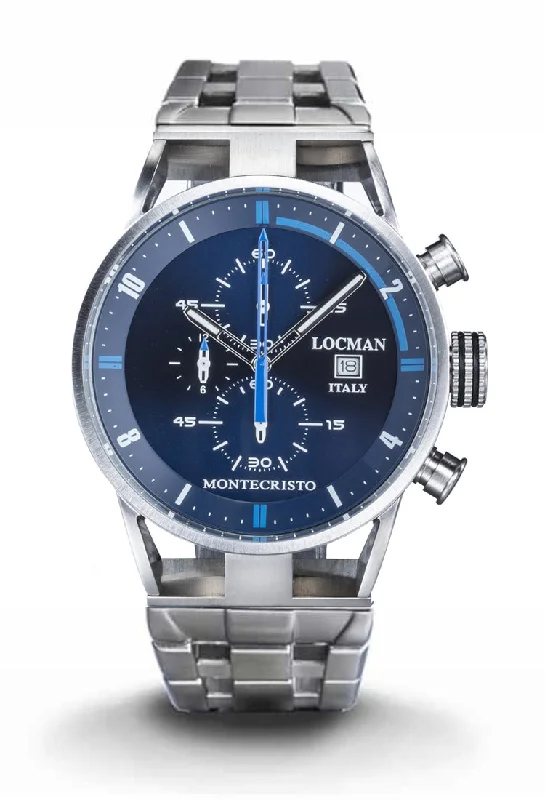 Men's Luxury Style Sports Watches-Locman Montecristo Chrono blu bracciale acciaio 0510A02S-00BLSKBR0
