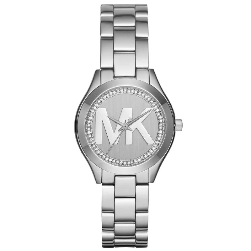 Men's Medium Size Style Dress Watches-Michael Kors MK3548 Ladies Mini Slim Runway Silver Watch