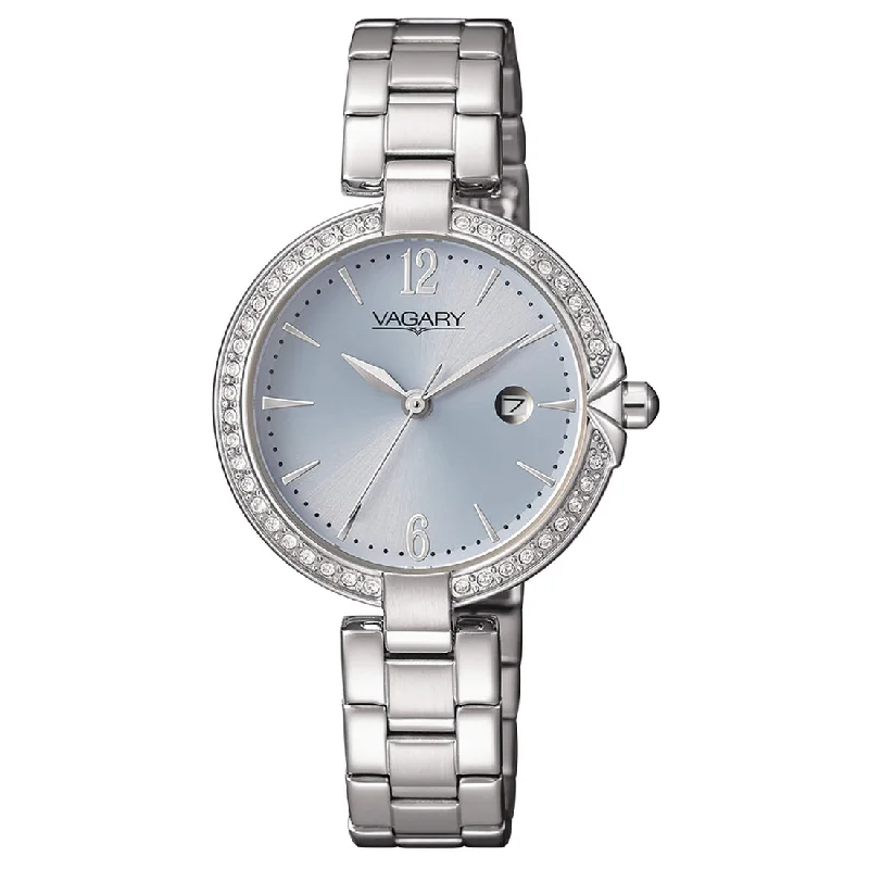 Women's Medium Size Style Mechanical Watches-Orologio Vagary da donna IU3-215-71 azzurro lunetta zirconi