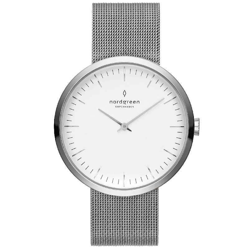 Unisex Thin Case Watches-Nordgreen Infinity Silver Mesh 32m Silver Case Watch