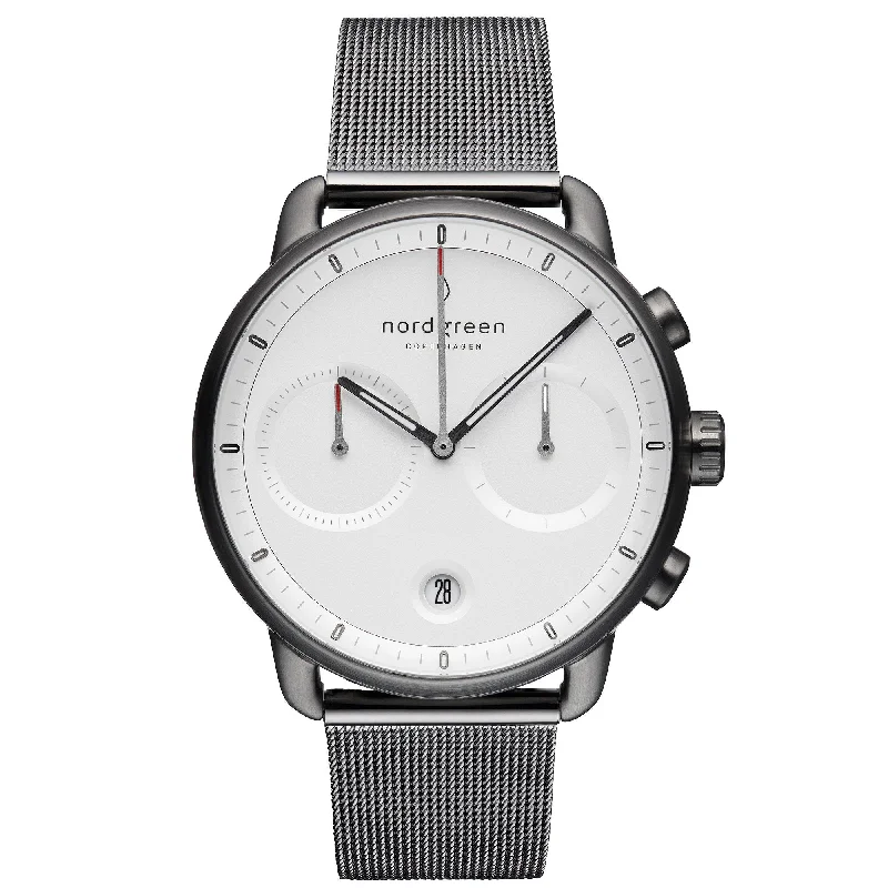 Unisex Small Size Watches-Nordgreen Pioneer Gun Metal Mesh 42mm Gunmetal Case Watch