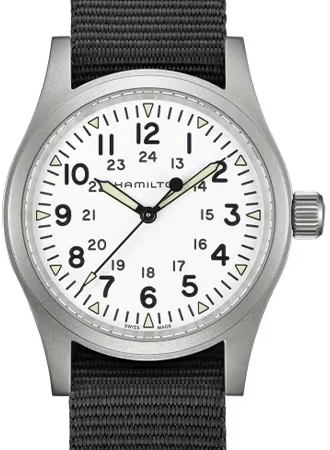 Men's Field Watches Non-Toxic-Khaki Field Mechanical Handwinding White 38 - Black Nylon Strap Ref. H69439910