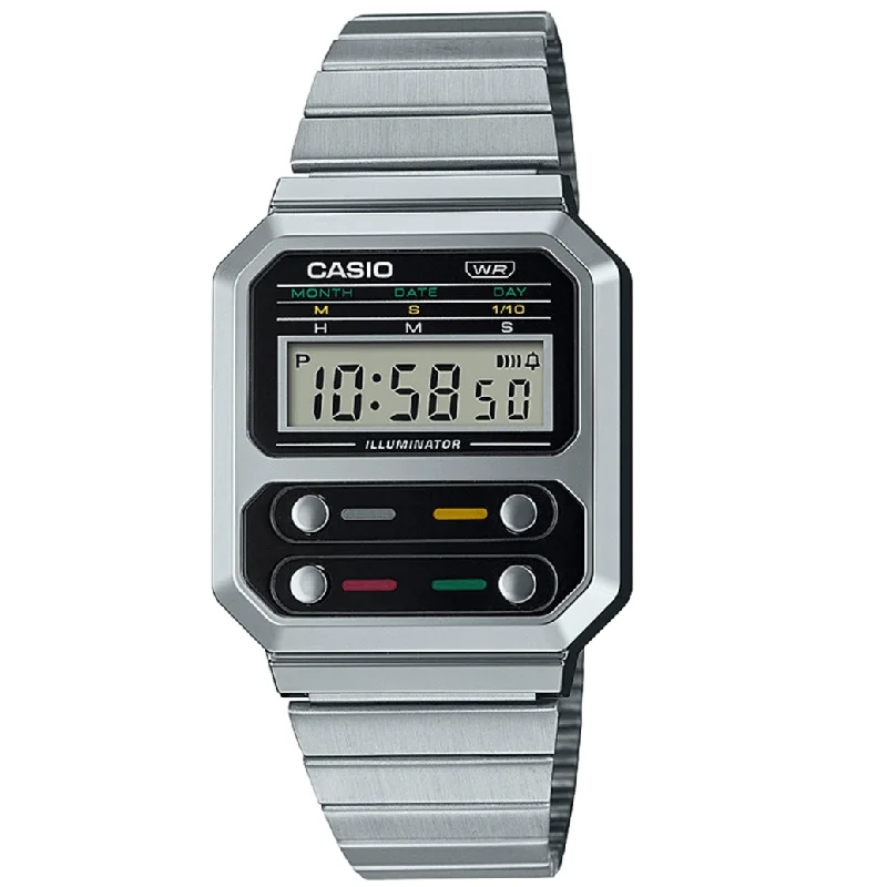 Men's Classic Watch Parts-Casio F100 Classic Unisex Silver Watch A100WE-1AEF