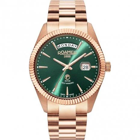 Men's Occasional Dress Watches-Roamer Men's Rose Gold Primeline Daydate Mechanical Watch 981662 49 75 90