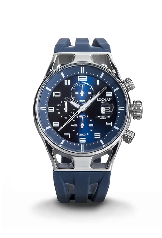 Men's Swiss Made Style Sports Watches-Locman Montecristo Chrono 41mm blu cinturino silicone 0542A02S-00BLWHSB