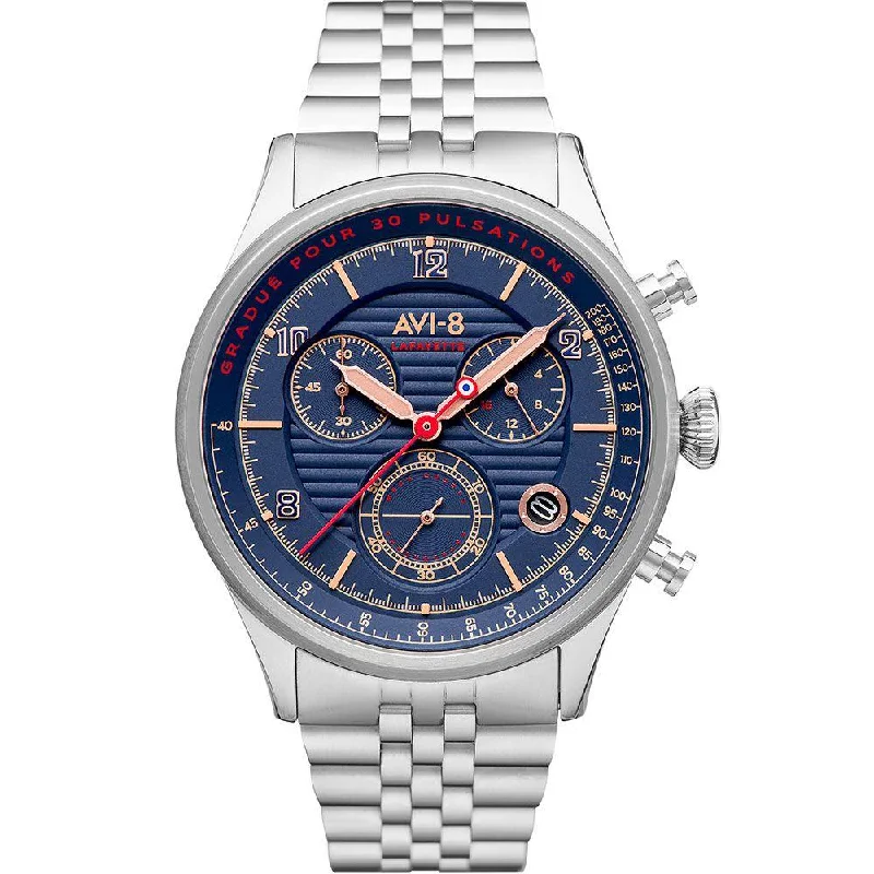 Men's Mechanical Movement Design Dress Watches-AVI-8 Men's Blue Flyboy Chronograph Watch AV-4076-22