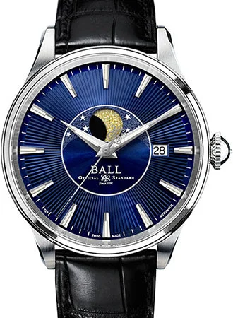 Men's German Made Style Dress Watches-Trainmaster Moon Phase Blue - Leather - Ref. NM3082D-LLJ-BE