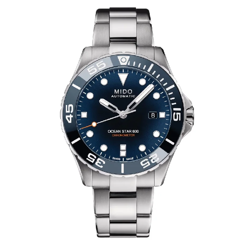 Men's Japanese Made Design Sports Watches-Orologio Mido Ocean Star 600 Chronometer ghiera ceramica blu