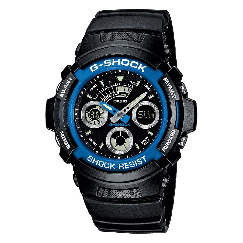 Men's Swiss Made Digital Watches-Casio G-Shock Watch Analogue-Digital Blue AW-591-2ADR