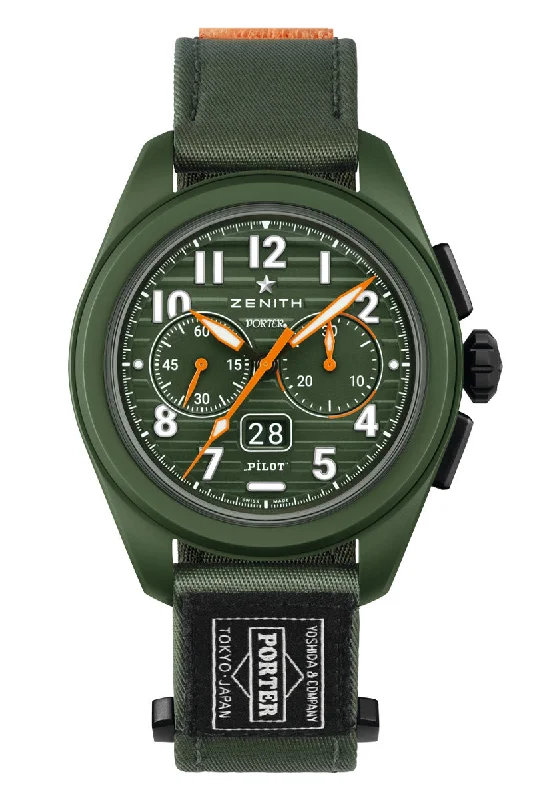 Men's Date Night Dress Watches-Zenith Pilot Big Date Flyback Ceramic Porter Yoshida Limited Edition 49.4001.3652/63.I001