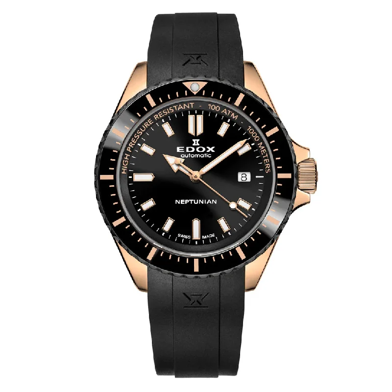 Men's Swiss Seasonal Edition-Edox Men's Watch Neptunian Automatic IP Rose Gold 80120-37RNNCA-NIR