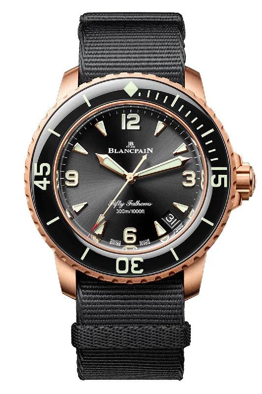 Men's Medium Size Style Dress Watches-Blancpain Fifty Fathoms Automatic Red Gold 42mm 5010 36B30 NABA