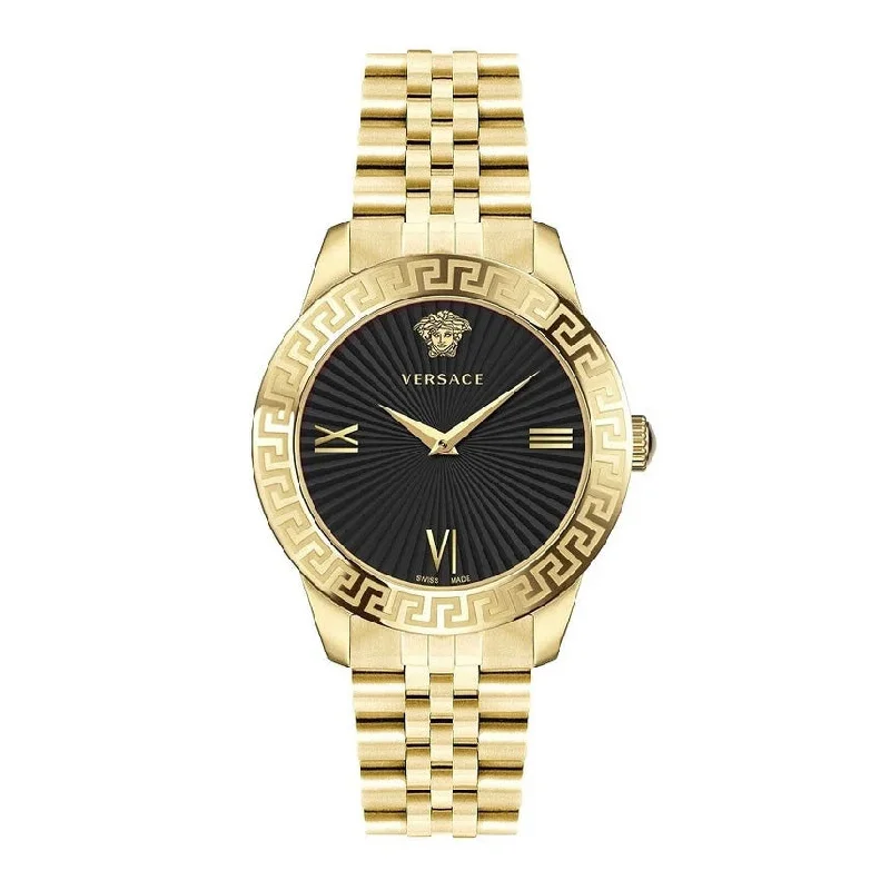 Men's Swiss Watch Store-Versace Ladies Watch Greca Signature 38mm Black Gold VEVC01121