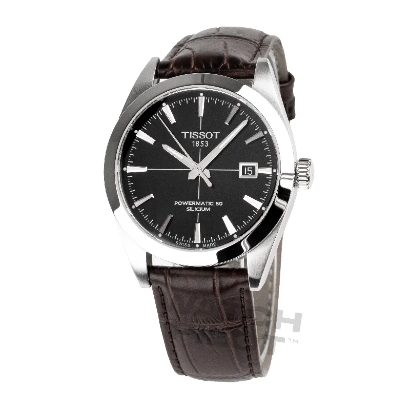 Men's Swiss Kinetic Edition-Tissot Gentleman Powermatic 80 Silicium Men's Black Brown Watch T1274071605101