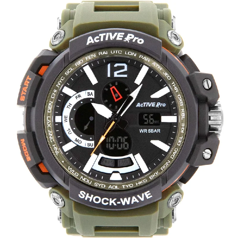 Mens Waterproof Smart Watches-Active Pro 1702 Digital Army Green Sports Watch
