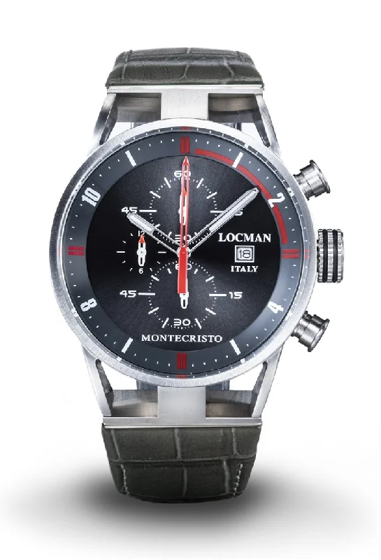 Men's Handmade Style Sports Watches-Locman Montecristo Chrono antracite e rosso pelle nera 0510A07S-00GYRDPA