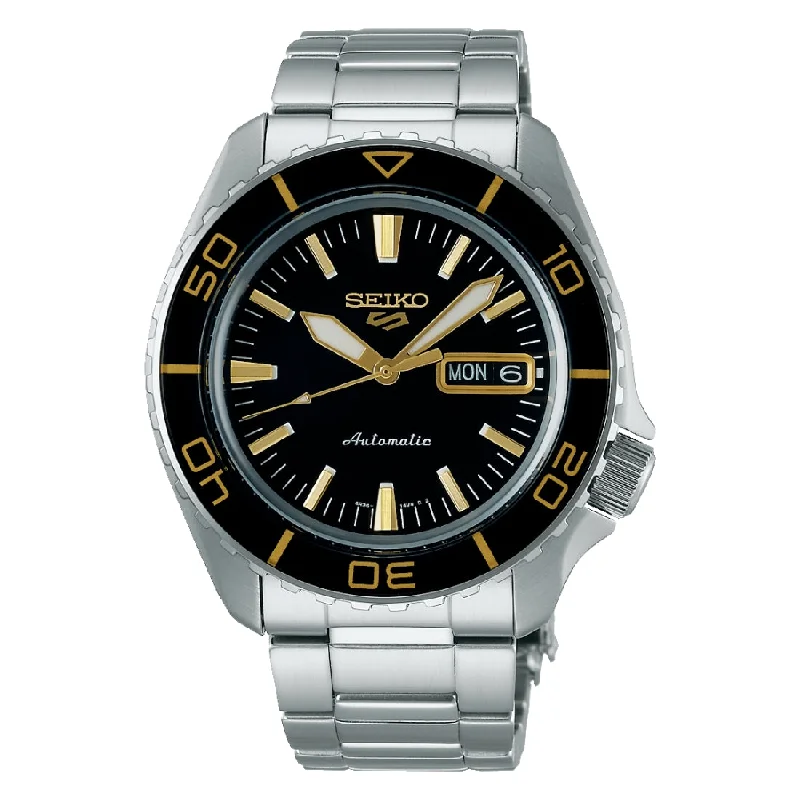 Men's Autumn Style Sports Watches-Orologio Seiko 5 sport SRPK99K1 nero finiture oro