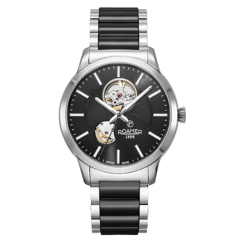 Men's Thick Case Design Dress Watches-Roamer Men's Two Tone C-Line Automatic Watch 672661 41 55 60 Men's Thick Case Design Dress Watches-Roamer Men's Two Tone C-Line Automatic Watch 672661 41 55 60