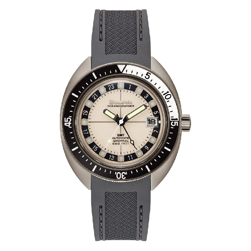 Men's British Made Style Sports Watches-Orologio Bulova 98B407 Oceanographer GMT bianco cinturino gomma