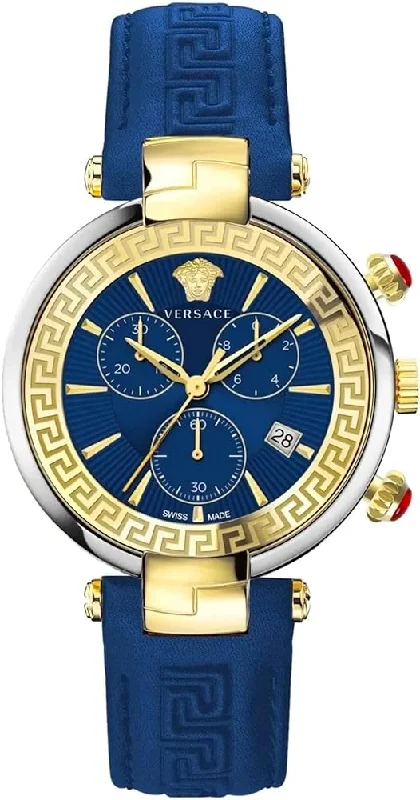 Men's Swiss Watch Engraved-Versace Men's Watch Revive Chrono 41mm Blue Gold VE2M00221