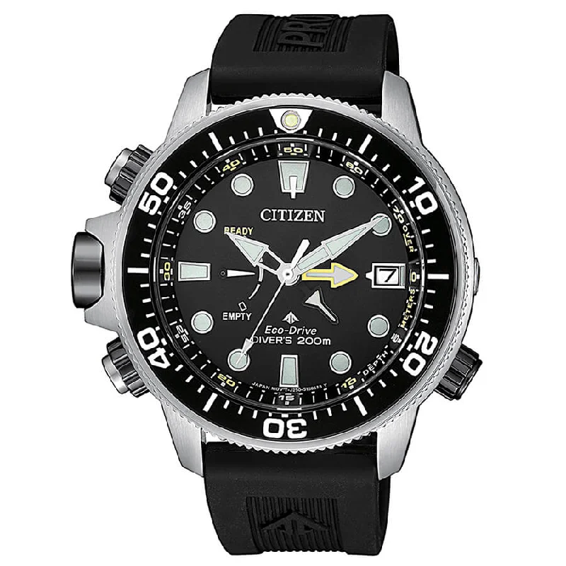 Men's Designer Design Sports Watches-Orologio Citizen BN2036-14E Promaster Acqualand nero gomma