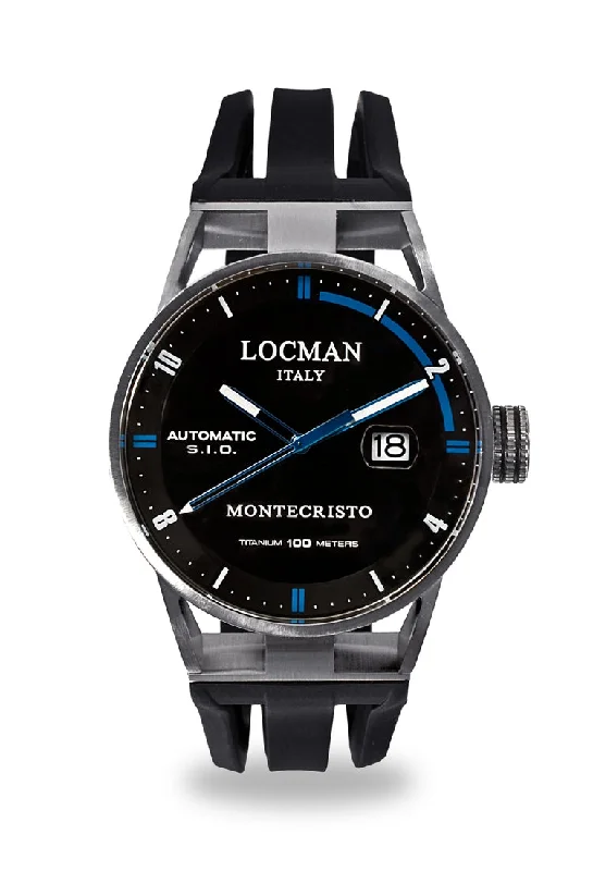 Men's International Brand Style Sports Watches-Locman Montecristo automatico nero e blu silicone 051100BKFBL0GOK