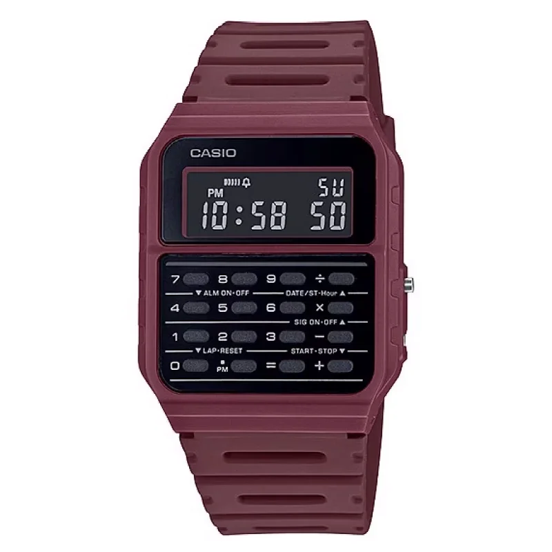 Unisex Autumn Style Watches-Casio Watch Data Bank Calculator Maroon CA-53WF-4BDF