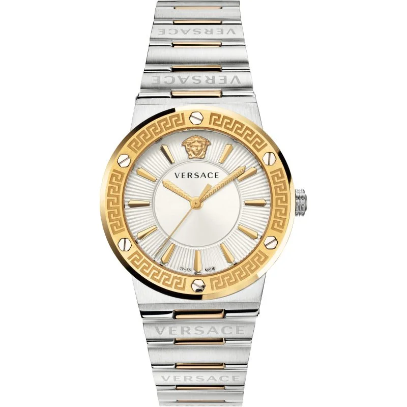 Men's Swiss Digital Edition-Versace Ladies Watch Greca Logo Two-Tone Silver VEVH00620