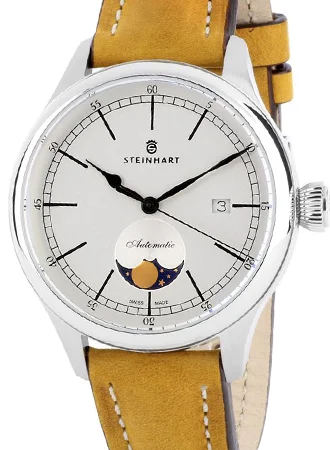 Men's Handmade Dress Watches-Marine Moon Phase Silver