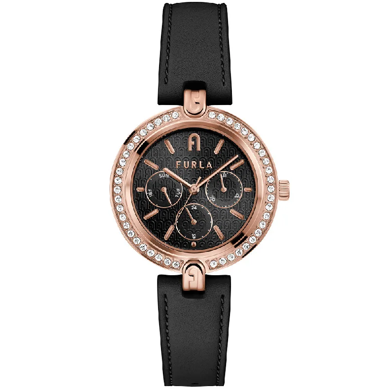 Men's Fashionable Design Digital Watches-Furla WW00030002L3 Logo Black leather Womens Watch