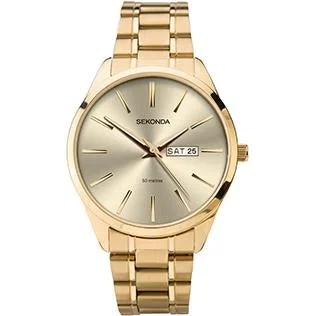 Men's French Made Style Dress Watches-Sekonda 1643 Men's Gold Watch