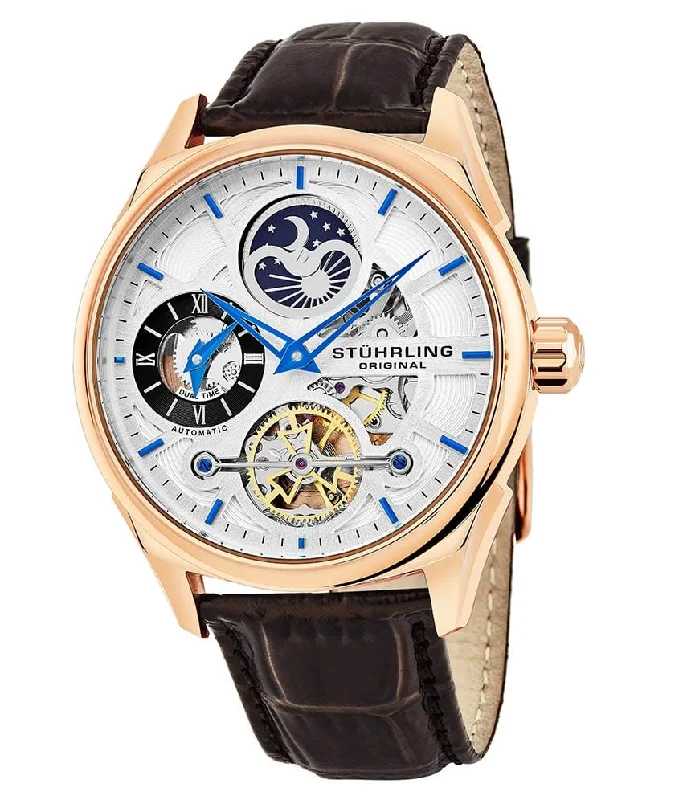 Silver Dial / Rose Case / Brown Leather Strap Rose Gold Layered Tang Buckle