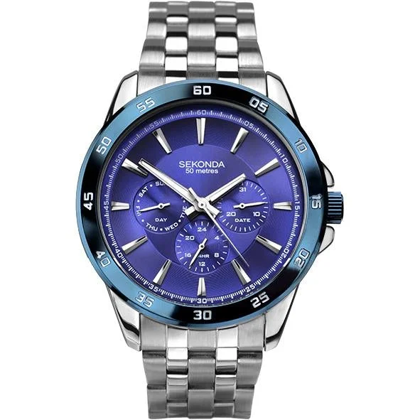 Men's Field Watches Hand-Wound Edition-Sekonda 1391 Men's Blue Chronograph Watch