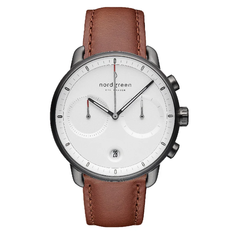 Men's Birthday Style Dress Watches-Nordgreen Pioneer Brown Leather 42mm Gunmetal Case Watch