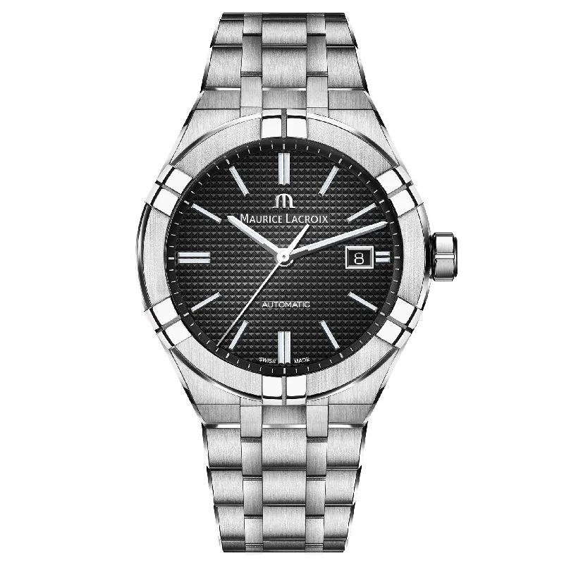 Men's Swiss Formal Event Edition-Maurice Lacroix Men's Black Aikon Automatic Stainless Steel Watch AI6008-SS002-330-1