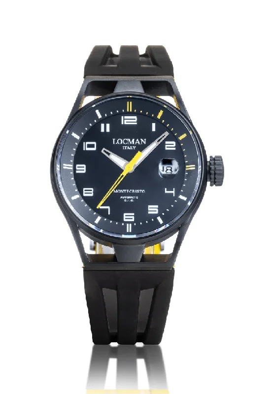 Men's Hybrid Style Men's Sports Watches-Locman Montecristo automatico 41mm DLC nero silicone 0541K01S-KMBKYLSK