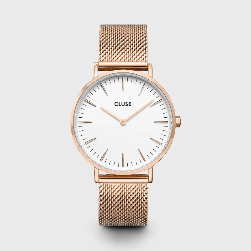 Women's Swiss Made Style Mechanical Watches-Boho Chic Watch Mesh, White, Rose Gold Colour Women's Swiss Made Style Mechanical Watches-Boho Chic Watch Mesh, White, Rose Gold Colour