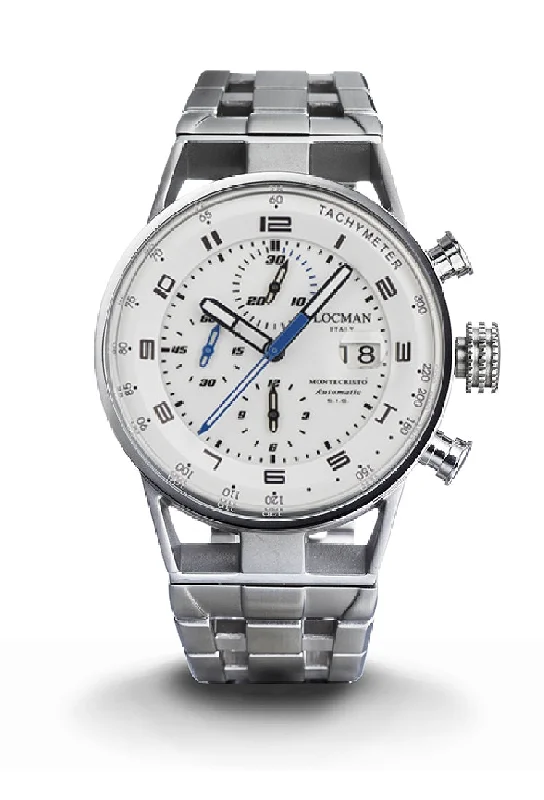Men's Modern Style Sports Watches-Locman Montecristo Chrono automatico bianco acciaio 0516A08S-00WHBLB0