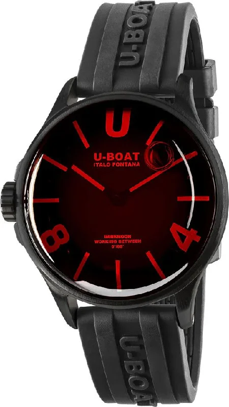 Men's Swiss Date Night Edition-U-Boat Men's Watch Darkmoon 40 Red Glass Black PVD 9306