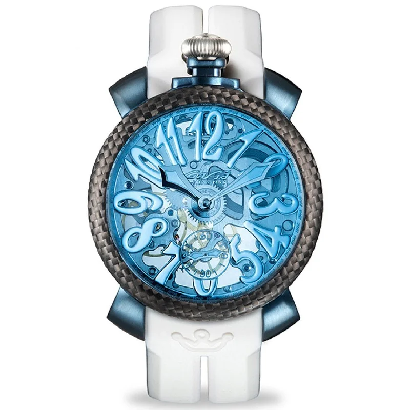 Men's Field Watches Buckle Replacement-Gaga Milano Men's White Skeleton Mechanical Watch 5317.SKY01