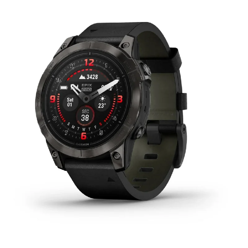 Men's Thick Case Style Sports Watches-Orologio Garmin Epix 2 Pro 47mm carbon gray pelle nera 010-02803-30