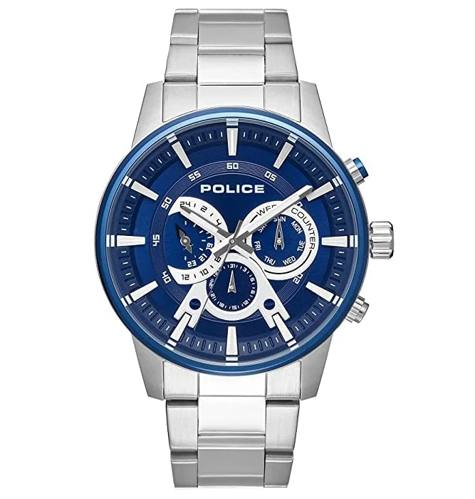 Men's Romantic Dinner Design Dress Watches-Police Silver Avondale Watch 15523JSTBL/03M