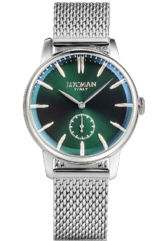 Women's Mechanical Watch Discount-Locman 1960 37mm verde piccoli secondi maglia milano 0257A03A-00GRNKB0