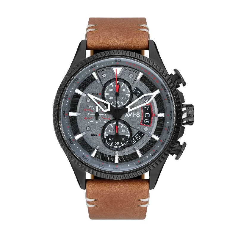 Men's Field Watches Automatic Wind Edition-AVI-8 Scarlet Black Brown Hawker Hunter Chronograph Watch AV-4064-03