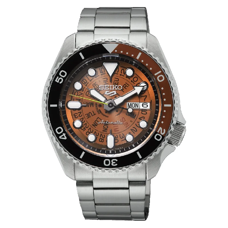 Men's Tonneau Case Design Sports Watches-Orologio da uomo Seiko 5 sports SRPJ47K1 skeleton brown