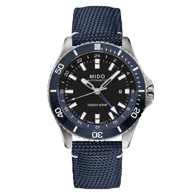 Men's Quartz Movement Design Sports Watches-Orologio Mido Ocean Star GMT blu cinturino canvas
