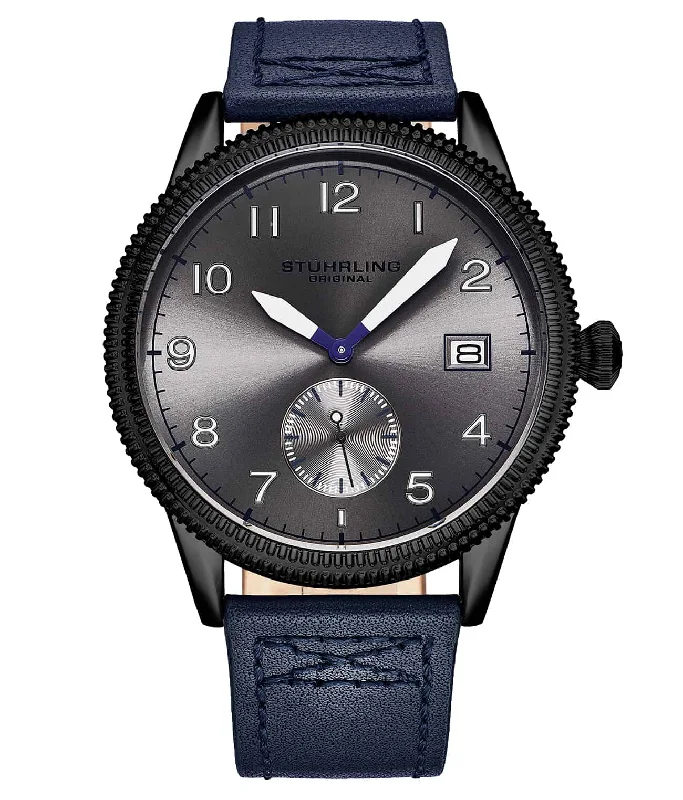 Gray Dial / Black Case / Blue Leather Strap / Black Tang Buckle