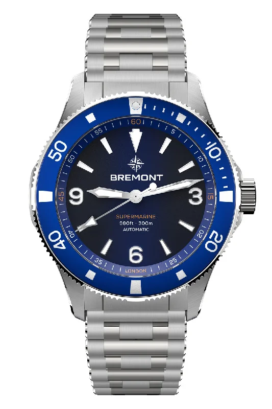Men's Romantic Dinner Dress Watches-Bremont Supermarine 300M SM40-ND-SS-BL-B