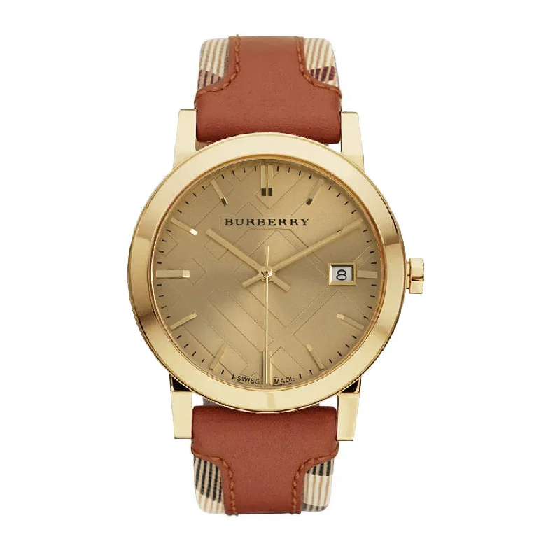 Unisex Holiday Season Style Watches-Burberry BU9016 The City Check Champagne 38mm Watch