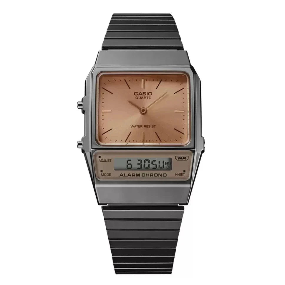 Unisex Small Size Watches-Casio Watch Vintage IP Grey Dual Time Steel Flat Link AQ-800ECGG-4ADF Unisex Small Size Watches-Casio Watch Vintage IP Grey Dual Time Steel Flat Link AQ-800ECGG-4ADF